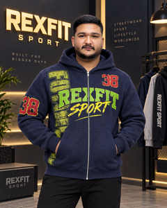 <b>Men's</b> <b>Navy</b> Full Zip Hoodie Varsity Number Winter Heavyweight <b>Fleece</b> Streetwear Jacket OEM Service Casual Apparel - Product Image 1