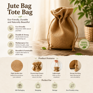 Eco Friendly Jute Tote <b>Bag</b> | Promotional Cotton Fabric Square Gift <b>Bag</b> 6x6x6 Low Price OEM Export Quality India Wholesale Bulk - Product Image 6