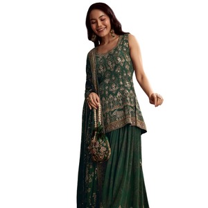 Green Crepe Printed Palazzo Suit With Gota Work Wholesale Women Ethnic Apparel Clothing Factory Bulk Supplier Fashion Clothing - Product Image 4