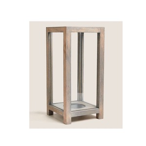 Lanterne à bougie en verre et bois avec poignée en corde, accessoire décoratif vintage pour la maison, le mariage et le jardin - Product Image 3