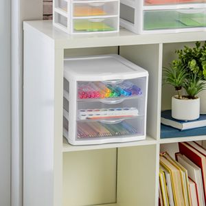 Lot de 2 unités de rangement à 3 tiroirs en plastique transparent blanc, pour comptoir ou bureau - Product Image 4