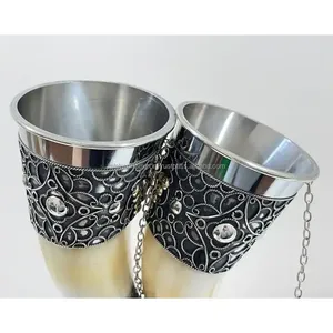 Cuerno para beber vikingo puro 100% con soporte de madera de cuerno de búfalo tallado, restaurante de Hotel doméstico de alta calidad, producto de venta caliente de FWE - Product Image 3