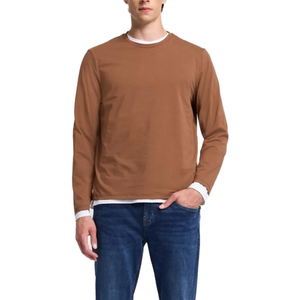 เสื้อยืดแขนยาวคอกลมผู้ชาย สีพื้น ผ้าฝ้าย 100% คุณภาพดีที่สุด ทรงปกติ สีน้ำตาล รับสั่งทำสีได้ - Product Image 1
