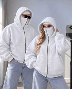 Sudadera con capucha unisex 2026 con cremallera completa, chaqueta de forro polar extragrande con máscara en la capucha, bolsillo canguro, venta al por mayor personalizada, ropa urbana OEM/ODM - Product Image 3