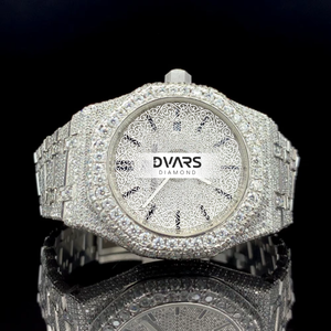 Montre de luxe pour homme en moissanite, bracelet en acier inoxydable à maillons baguette, mouvement à quartz, style hip-hop diamanté - Product Image 1