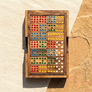 Juego de Dominó Doble Seis de Madera de Colores ILAHI, 28 Piezas, Ecológico, Tallado y Grabado, Diseño Antiguo, Caja Rectangular Alta de Madera - Product Image 1