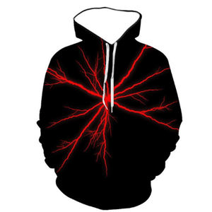 Sudadera con Capucha Negra para Hombre con Estampado de Ondas Rojas y Blancas, Corte Regular, Estilo Casual, Impresión por Sublimación, Algodón de Alta Calidad - Product Image 2