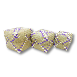 Handmade Natural Rattan Storage <b>Baskets</b> <b>Square</b> Eco-Friendly Multi-Purpose Rustic Design Purple Patterned Weave - Product Image 2