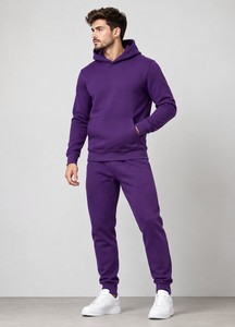 Ensemble de survêtement décontracté pour homme en molleton de polyester et coton bleu marine à capuche, séchage rapide, avec sweat-shirt et pantalon de survêtement - Product Image 5