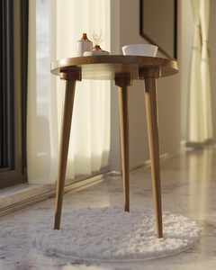 Mesa Auxiliar de Madera India Tradicional, Ecológica, con 3 Patas, Estilo Vintage, para Sala de Estar o Patio - Product Image 4