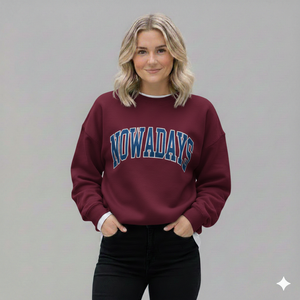Sweat-shirt surdimensionné à col rond pour femme, rose, imprimé lettres Nowad, en tricot léger avec doublure polaire, col montant - Product Image 6
