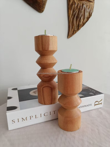 Bougeoir en bois d'acacia minimaliste fait à la main, cadeau unique de décoration d'intérieur, avec boîtes en bois poli, panneaux muraux, artisanat en bois - Product Image 3