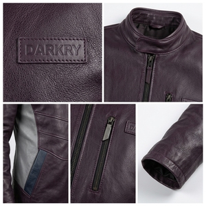 Manteau long en cuir véritable Deep Plum pour homme, avec panneau latéral gris personnalisé, fermeture éclair intégrale et col montant – Fournisseur en gros - Product Image 6