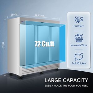 Congelatore verticale commerciale ORIKOOL da 81 pollici, 72 piedi cubi, 2 porte solide, in acciaio inossidabile, approvato ETL per la conservazione a freddo - Product Image 4