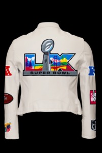 เสื้อแจ็คเก็ตมอเตอร์ไซค์หนังแท้สำหรับผู้หญิง Super Bowl 2026 สีขาว - Product Image 2