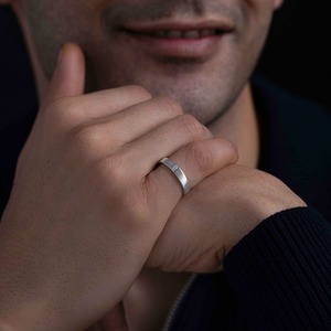 Minimalist Natural Diamond <b>Men</b>’s <b>Ring</b> in 925 Sterling <b>Silver</b> | Classic Everyday Band <b>for</b> <b>Men</b> - Product Image 2