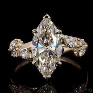 Anillo de promesa con diamante de corte marquesa de 5.01 CT cultivado en laboratorio para mujer, oro sólido de 14K, regalo para novias, para bodas y fiestas. - Product Image 6