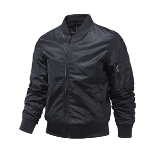 Chaqueta Bomber Gris para Hombre, Corte Ajustado, Cuello Alto, Cierre de Cremallera, Estilo Casual para Otoño, Largo Regular, Material de Poliéster - Product Image 5