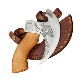 Burraq Hache à pizza artisanale en acier au carbone avec manche en bois de rose et étui en cuir, 9 pouces, pour bricolage, usage industriel, camping, extérieur, Fête des Pères - Product Image 1