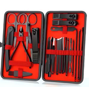 Ensemble cadeau de manucure et pédicure de 24 pièces, kit de soin des ongles en acier allemand dans un étui en cuir PU noir, ensemble complet de soins des ongles et de beauté - Product Image 1