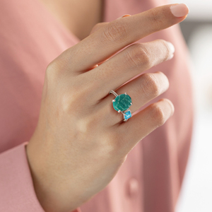 Minimalist <b>925</b> Sterling <b>Silver</b> <b>Ring</b> With Oval Jade & Square Blue Topaz Gemstone Prong Setting Everyday Wear Unisex Fine Jewelry - Product Image 4
