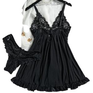 Conjunto de 2 Piezas de Camisón de Encaje para Mujer, Exquisita Ropa de Casa, Nuevo Pijama de Noche Verde, Camisón Transparente con Abertura y Cuello en V, Conjunto de Brasier y Panti - Product Image 2