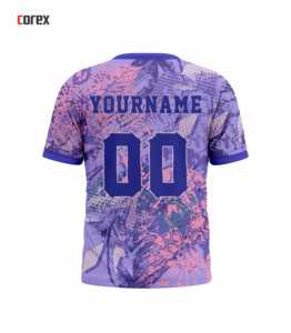 Camiseta Deportiva Corex para Hombre, Sublimada, Manga Corta, Cuello Redondo, Secado Rápido, Corte Regular, Diseño Estampado en Morado y Rosa - Product Image 2