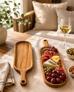 Plateau de service rond en bois massif fait main, jetable, avec poignée et motif sculpté, pour la maison, les mariages, les fêtes, la décoration de cuisine, ou comme cadeau - Product Image 5