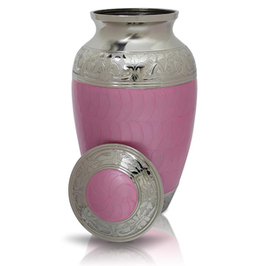 Elegante urna funeraria de metal, hecha a mano, moderna, de latón rosa y plateado, para cenizas humanas de adultos. - Product Image 2