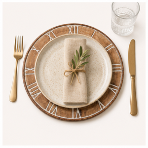 Handcrafted Mango Wood Charger <b>Plate</b> with Embossed Roman Numerals Vintage Farmhouse Wedding Table <b>Decor</b> for Fine Dining Events - Product Image 5