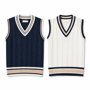 Suéter con Capucha de Cachemira para Hombre, Cuello en V, Manga Regular, Color Sólido, Antiarrugas, Forro de Lana Transpirable, Ropa de Invierno, Azul Marino y Blanco - Product Image 1