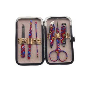 Classic 5 in 1 Nail <b>Kit</b> with Stainless Steel Tools Portable Case <b>Manicure</b> Set Red Floral Design - Product Image 1