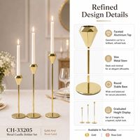 Lot de 3 bougeoirs en métal doré, avec dessus en aluminium facetté, pour centre de table de mariage et décoration intérieure