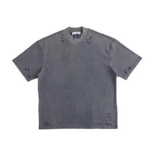 เสื้อยืดผู้ชาย OEM/ODM แบบดิสเทรส 100% ผ้าฝ้าย น้ำหนักเบา แขนสั้น สกรีนโลโก้ตามสั่ง สไตล์สตรีทแวร์ มีจำหน่าย - Product Image 6