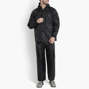Ensemble de survêtement unisexe noir imperméable avec veste à capuche zippée et pantalon, en nylon léger, décontracté, été, 2 en 1, écologique - Product Image 1