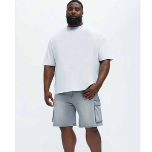 Light Blue Washed Denim <b>Shorts</b> Back Flap Pockets Carpenter Denim <b>Shorts</b> Vintage Hip Hop <b>Wide</b> <b>Leg</b> Baggy <b>Shorts</b> - Product Image 5