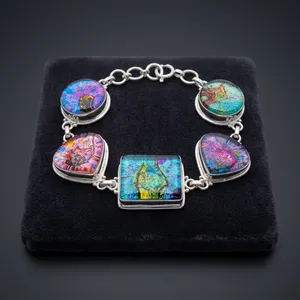 Bracelet statement artisanal en argent sterling 925 avec verre dichroïque multicolore pour femmes - Product Image 4
