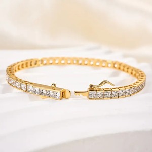 Bracelet tennis en moissanite 925, coupe radiant, pierre blanche simple et romantique, pour femme, certifié IGI, clarté VVS, plaqué or, 160 mm - Product Image 2
