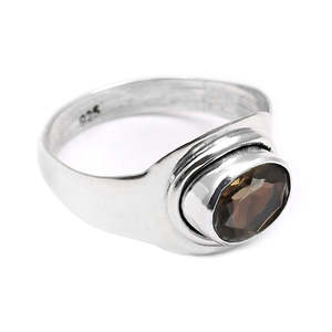 Anillo de Plata de Ley 925 Más Vendido, Oxidado, con Cuarzo Ahumado Natural de Corte Ovalado, Precio al por Mayor, Joyería Bohemia - Product Image 1