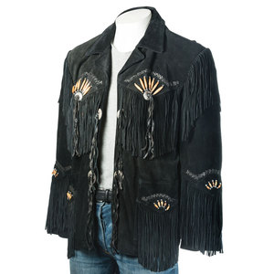 Genuine <b>Suede</b> Leather <b>Men's</b> Fringe Winter <b>Jacket</b> Premium Craftsmanship Plain Dyed Finish Multiple Sizes Custom Logo OEM Factory - Product Image 3
