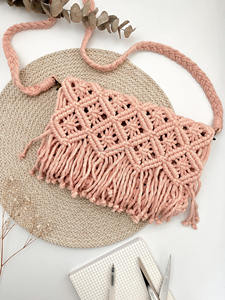 Fringe Macrame Beads & Silk Crossbody Clutch Bag with Magnetic Closure Durable Custom Size <b>for</b> Boutique Wholesale Buyers - Product Image 4