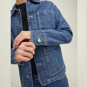 High Quality Jeans Jacket Solid Color Casual Jeans Jacket <b>Covered</b> <b>Button</b> Men Jeans Jacket - Product Image 6