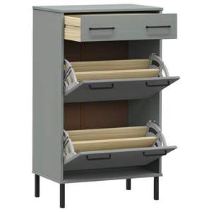 ชั้นวางรองเท้าขนาดกลาง สีเทา ทำจากไม้สนแท้ พร้อมโครงเหล็ก โซลูชั่นจัดระเบียบที่สะดวกสบาย - Product Image 5