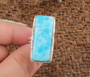 Larimar Gemstone <b>Ring</b> 925 Sterling Silver Handmade <b>Statement</b> <b>Ring</b> Wholesale Supplier - Product Image 1