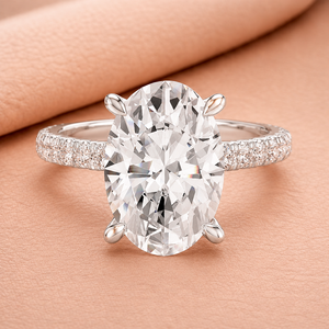 Trendy Rhodium Plated 14K Solid Gold Lab Grown Oval Cut Diamond Geometric Luxury IGI Certified Sparkling <b>Iced</b> Women Wedding <b>Ring</b> - Product Image 2