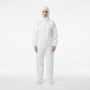 Combinaison de travail unisexe en polyester blanc avec capuche, anti-poussière, protection intégrale du corps - Product Image 3