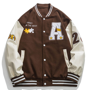 <b>Men's</b> Varsity <b>Jacket</b> Black White <b>Letter</b> A Patch Design Casual Autumn Wear Turn-down Collar Regular Fit Polyester Cotton Material - Product Image 3