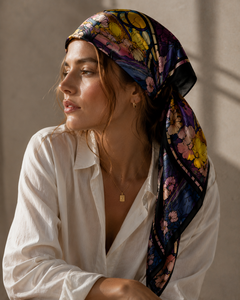 Floral Stained Glass Silk Scarf <b>Shawl</b> Square Scarf Floral Printed Fashion Accessory - Product Image 2