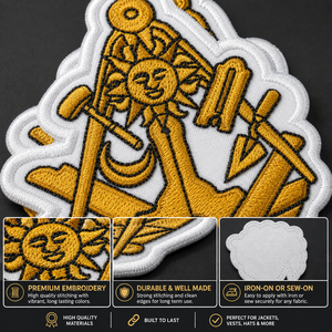 Écusson brodé personnalisé écologique en forme d'ancre avec motif soleil et outils, à coudre sur tissu, pour chapeaux et gants, forme irrégulière - Product Image 3