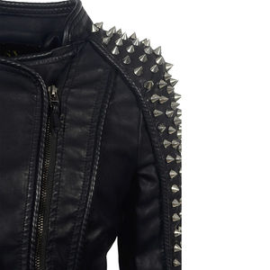Custom Women's <b>Punk</b> Style Asymmetric Zipper Faux Leather Biker <b>Jacket</b> Autumn Windproof Casual Style <b>Punk</b> Rivets Studs Outer PU - Product Image 3